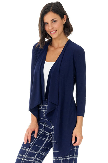 Travel Collection Open-front Cardigan with 3/4 Sleeve