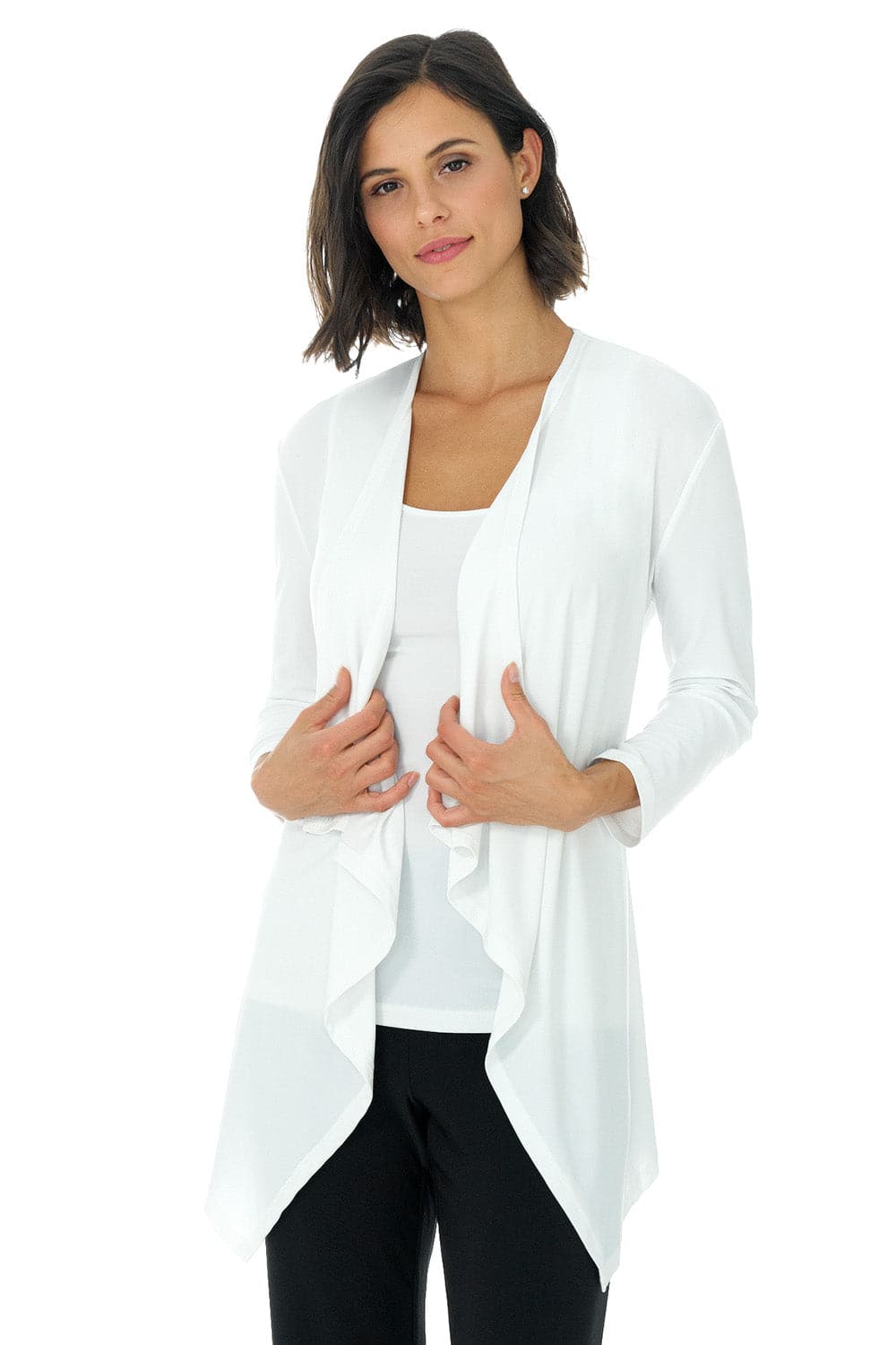 Travel Collection Open-front Cardigan with 3/4 Sleeve