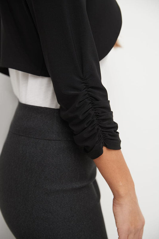 Wrinkle Resistant Bolero Shrug with Ruched Sleeves