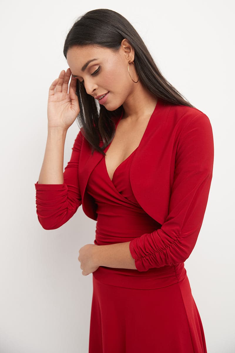 Wrinkle Resistant Bolero Shrug with Ruched Sleeves