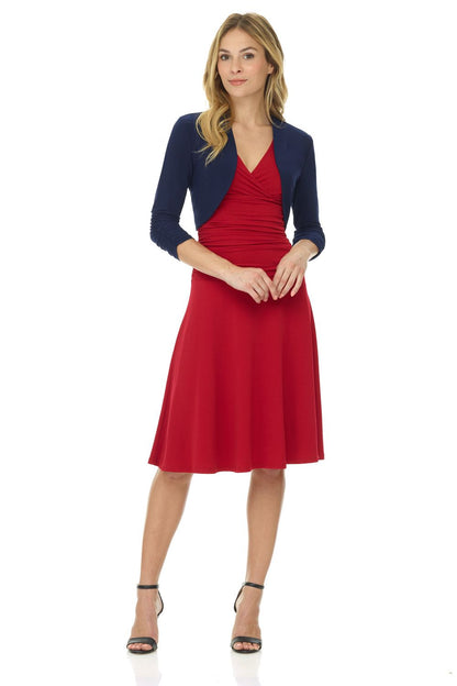 Wrinkle Resistant Bolero Shrug with Ruched Sleeves