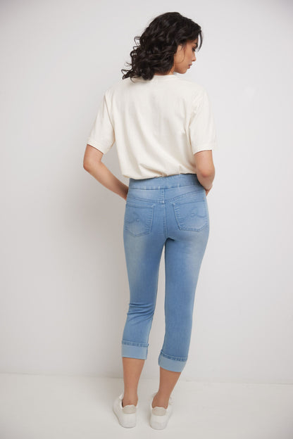 Rekucci Women's Pull-On Skinny Fit Jean Cropped Pant with Cuff