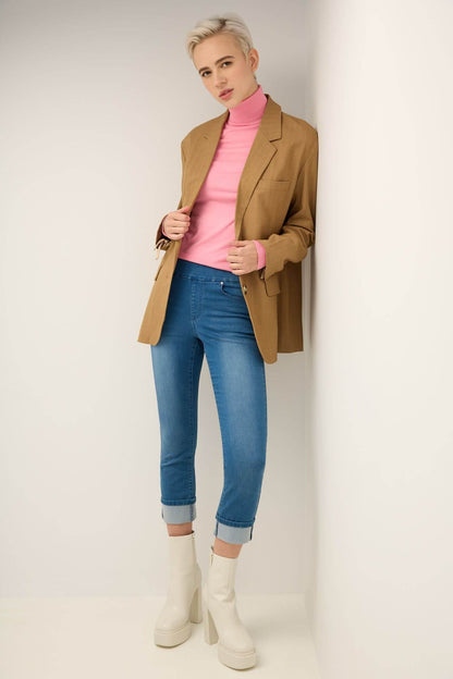 Rekucci Women's Pull-On Skinny Fit Jean Cropped Pant with Cuff