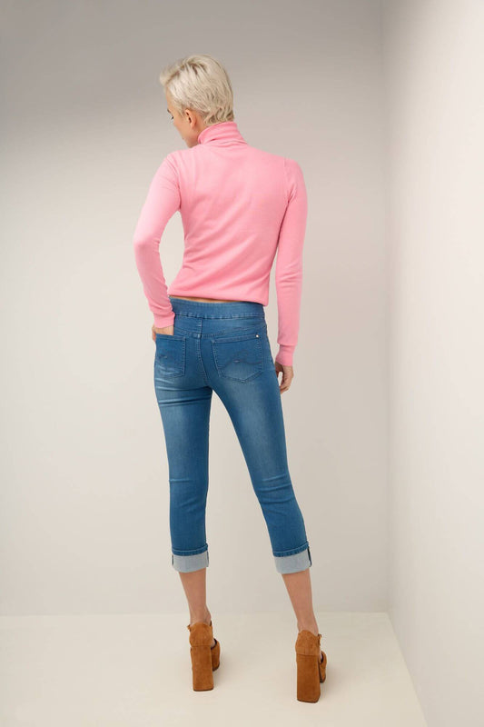 Rekucci Women's Pull-On Skinny Fit Jean Cropped Pant with Cuff