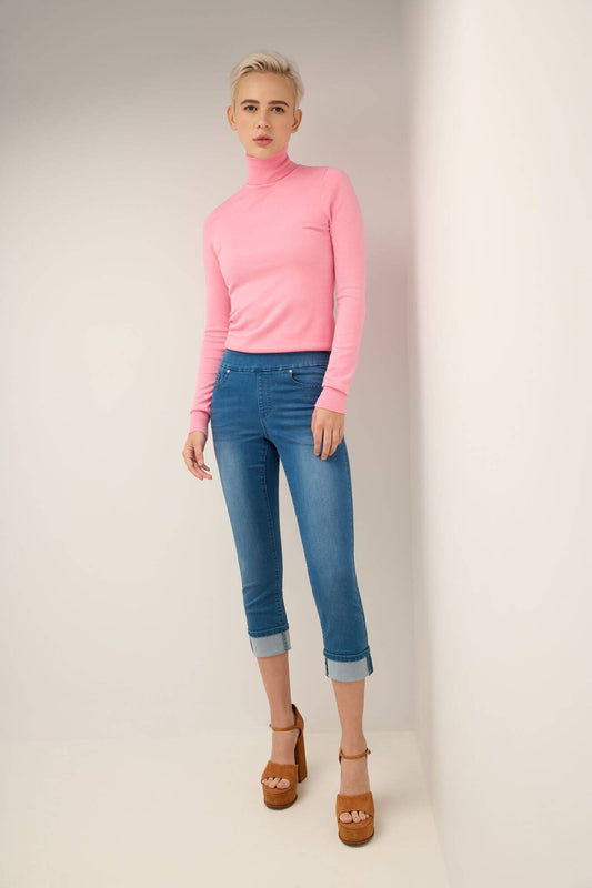 Rekucci Women's Pull-On Skinny Fit Jean Cropped Pant with Cuff