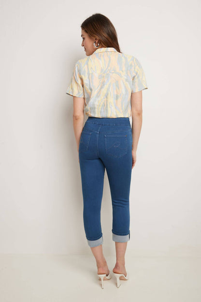 Rekucci Women's Pull-On Skinny Fit Jean Cropped Pant with Cuff