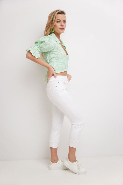 Rekucci Women's Pull-On Skinny Fit Jean Cropped Pant with Cuff