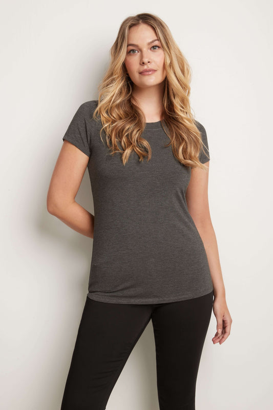 Short-Sleeve Business Casual T-Shirt with Scooped Neck