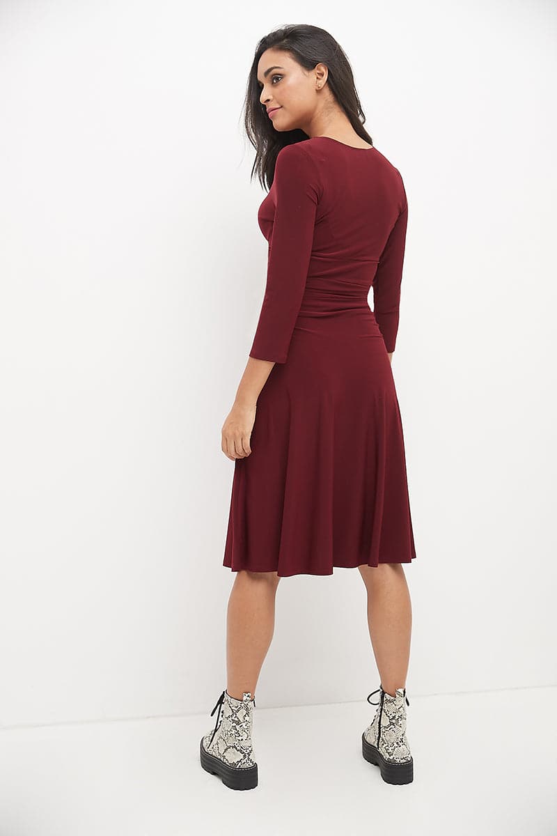 Form-fitting 3/4 Sleeve Dress with Ruching