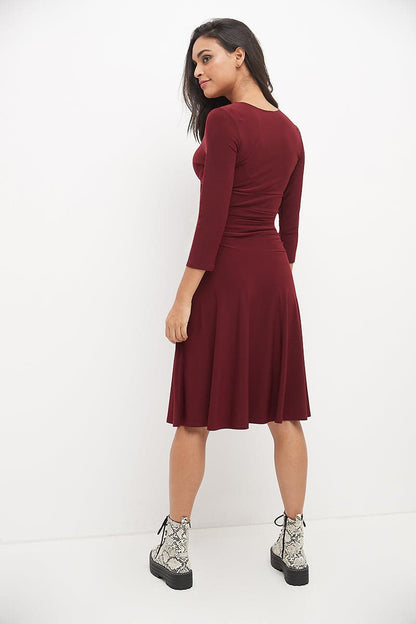 Form-fitting 3/4 Sleeve Dress with Ruching