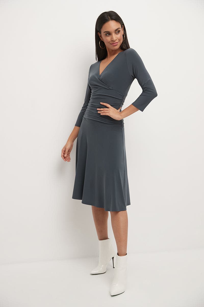 Form-fitting 3/4 Sleeve Dress with Ruching