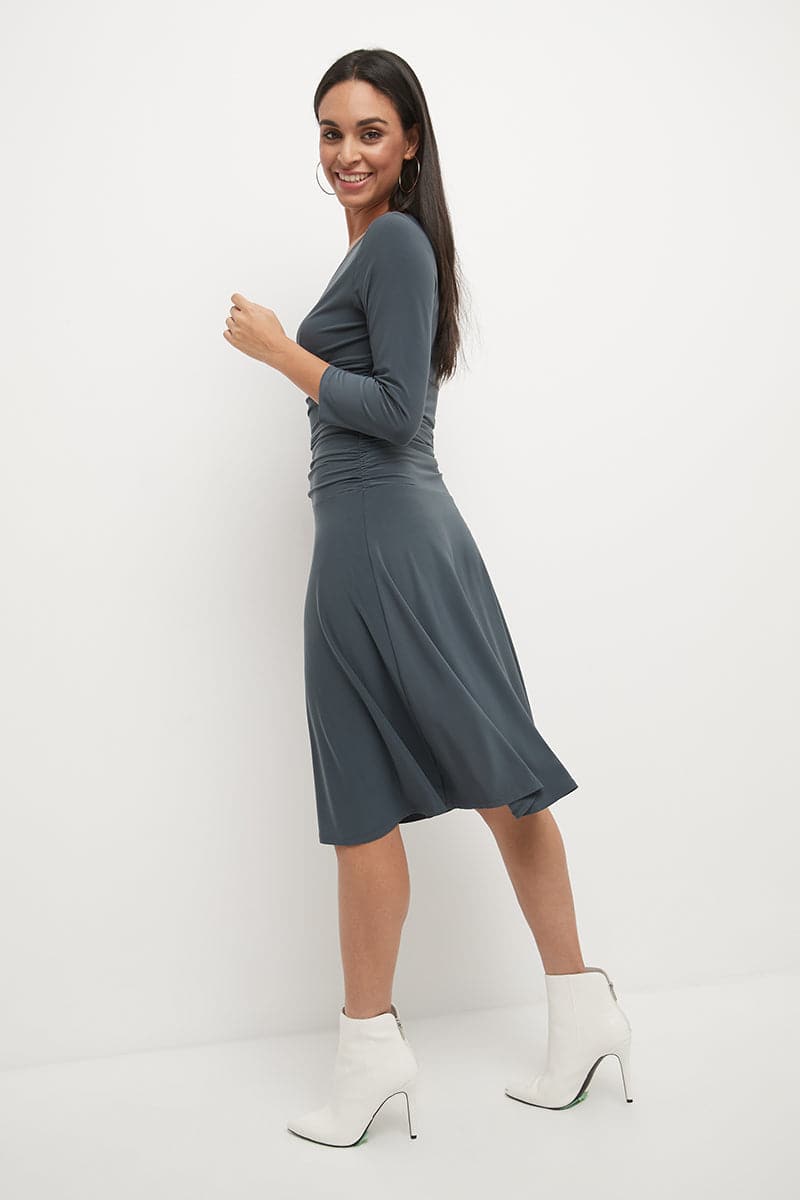 Form-fitting 3/4 Sleeve Dress with Ruching