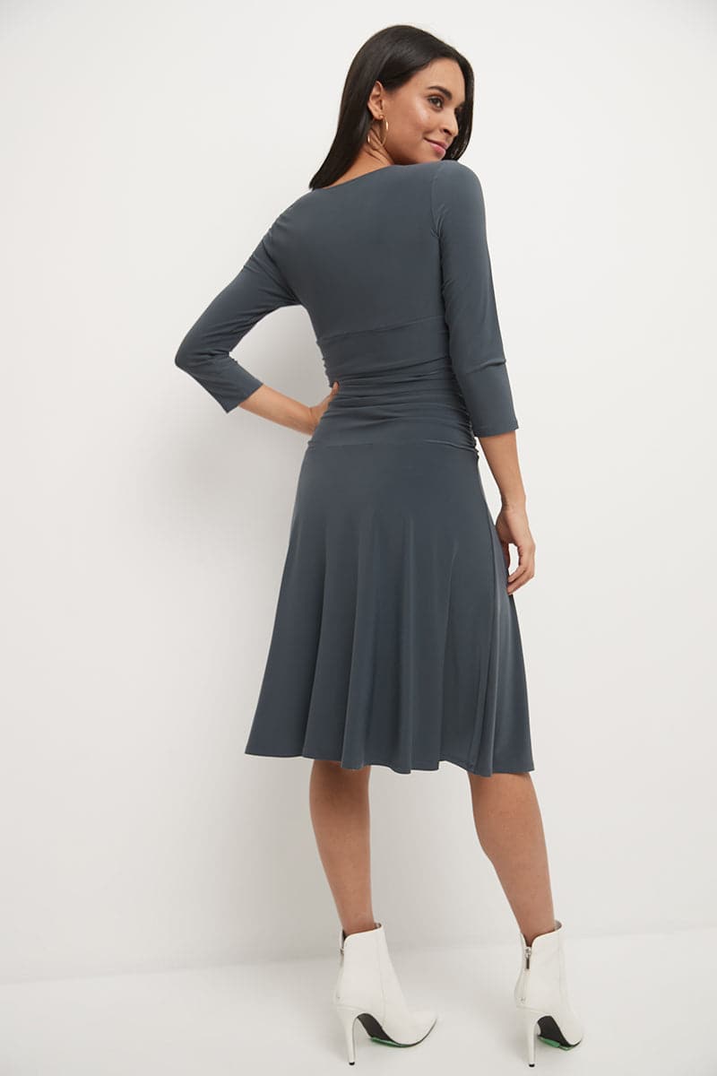 Form-fitting 3/4 Sleeve Dress with Ruching