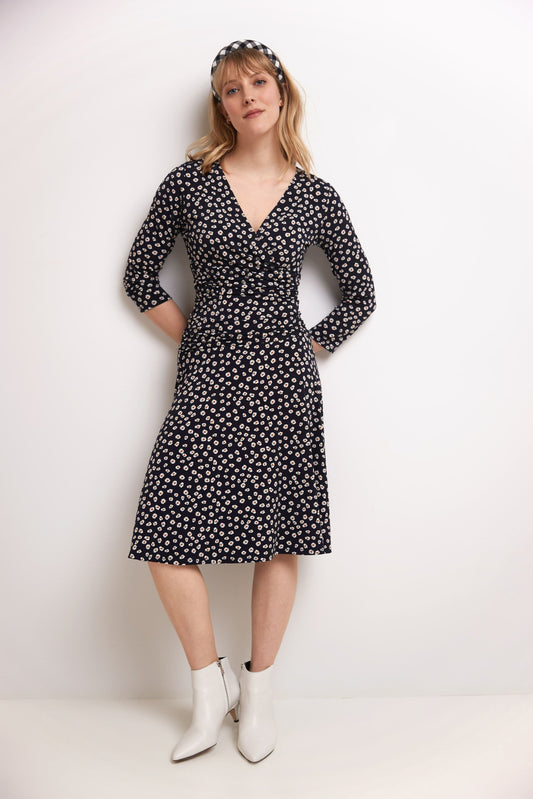 Form-fitting 3/4 Sleeve Dress with Ruching