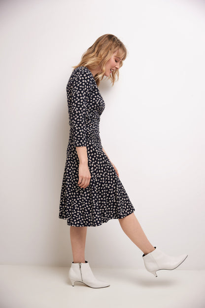 Form-fitting 3/4 Sleeve Dress with Ruching