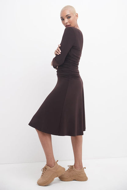 Form-fitting 3/4 Sleeve Dress with Ruching