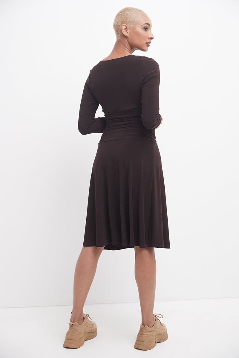 Form-fitting 3/4 Sleeve Dress with Ruching
