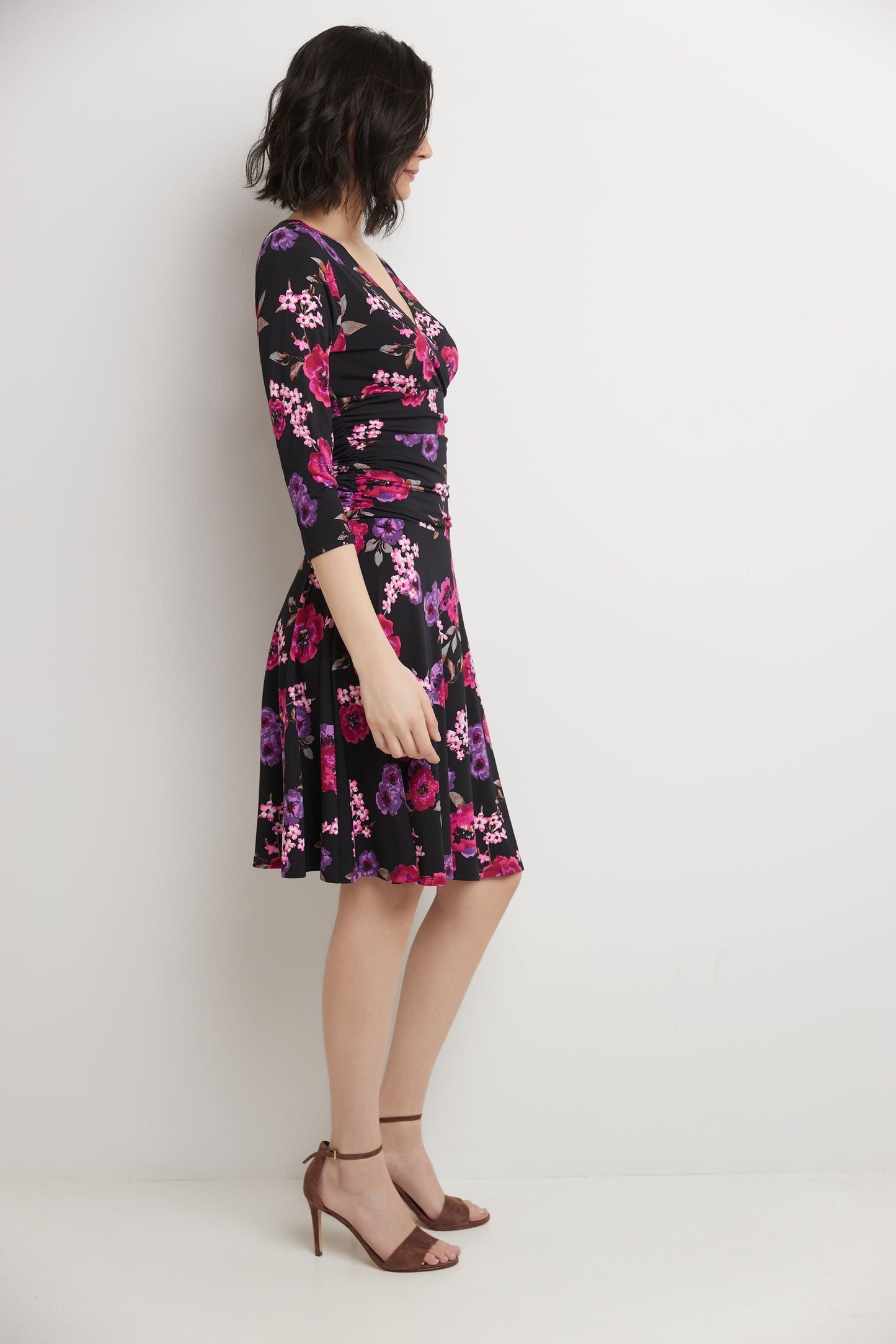 Form-fitting 3/4 Sleeve Dress with Ruching