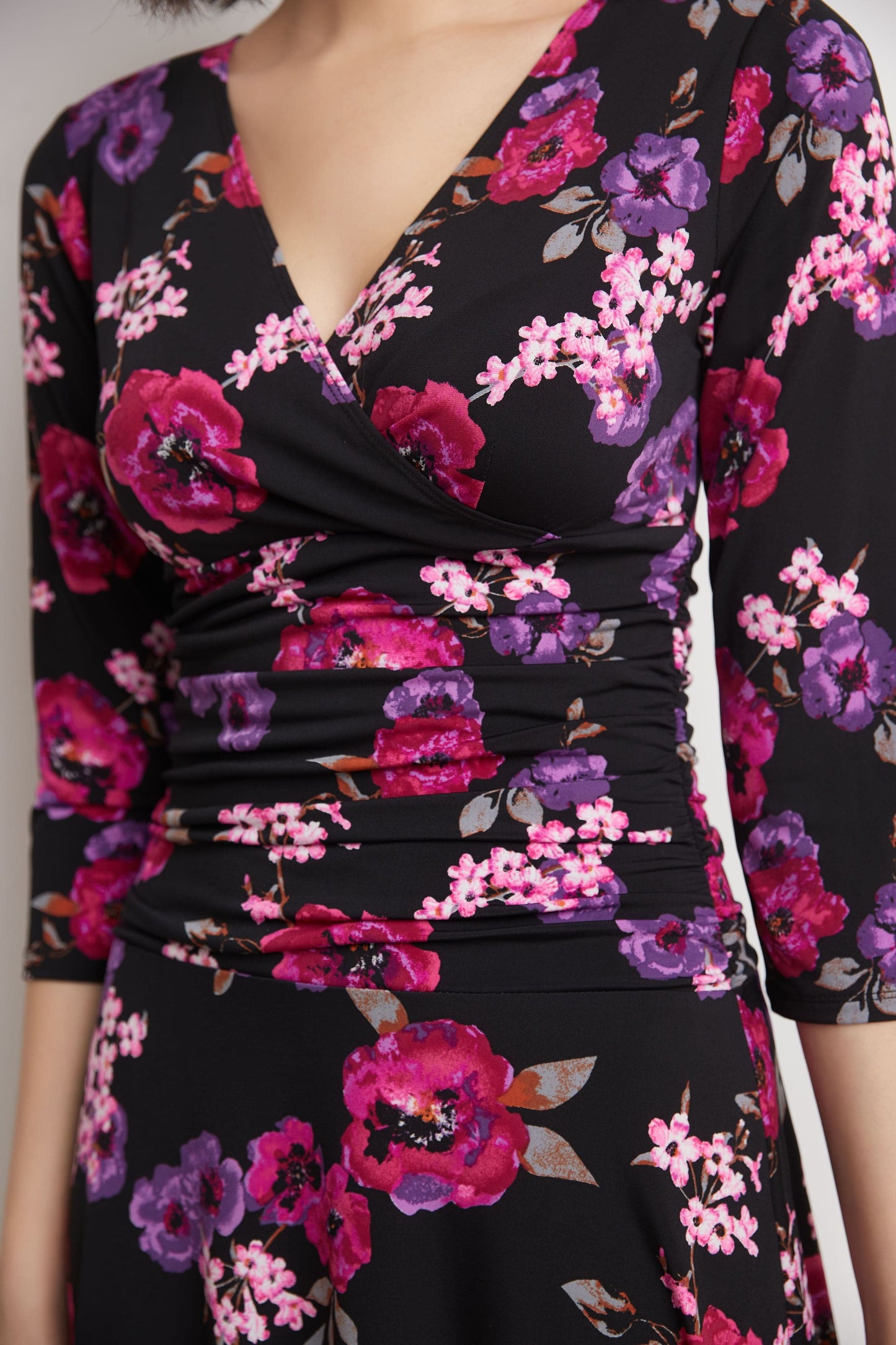 Form-fitting 3/4 Sleeve Dress with Ruching