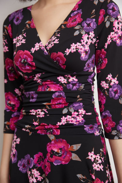 Form-fitting 3/4 Sleeve Dress with Ruching