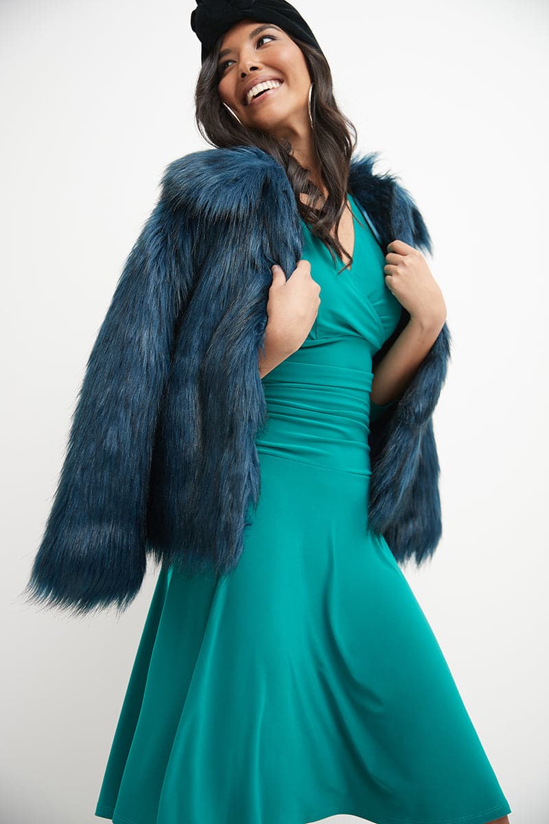 Form-fitting 3/4 Sleeve Dress with Ruching