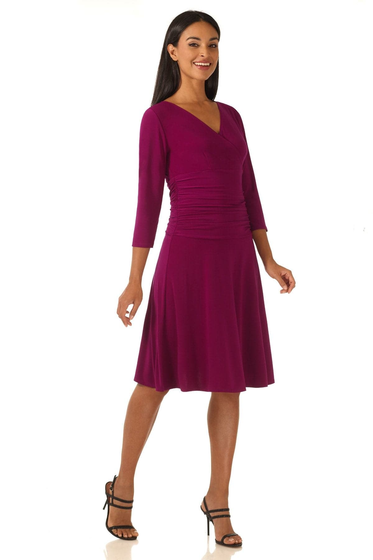 Form-fitting 3/4 Sleeve Dress with Ruching