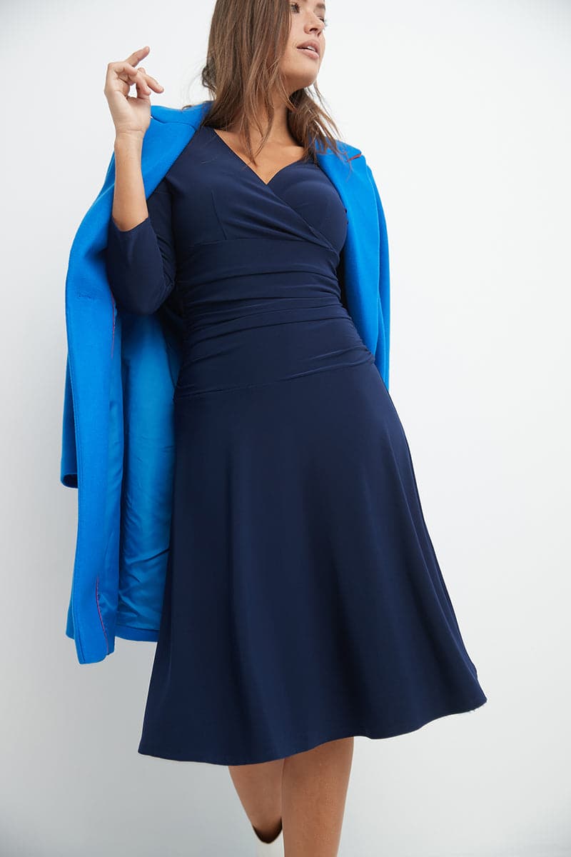 Form-fitting 3/4 Sleeve Dress with Ruching