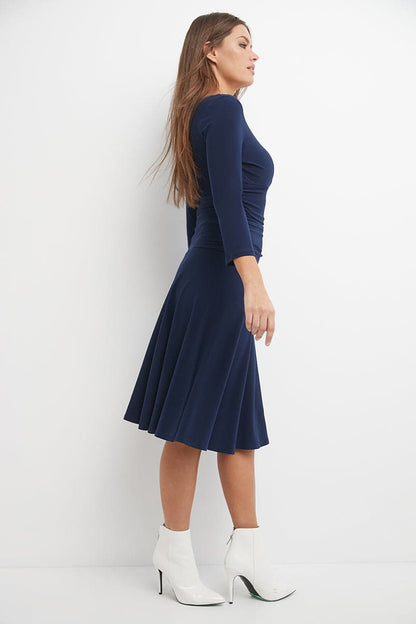 Form-fitting 3/4 Sleeve Dress with Ruching