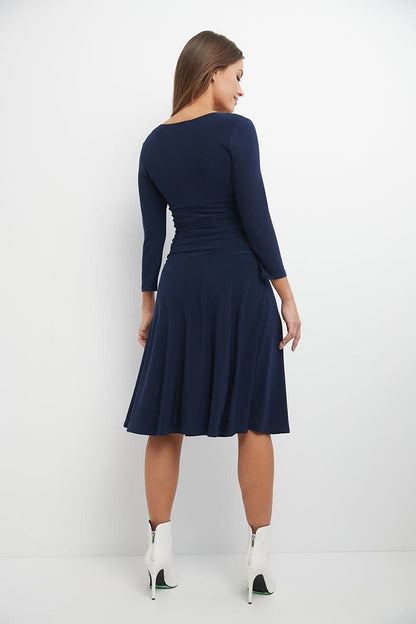Form-fitting 3/4 Sleeve Dress with Ruching