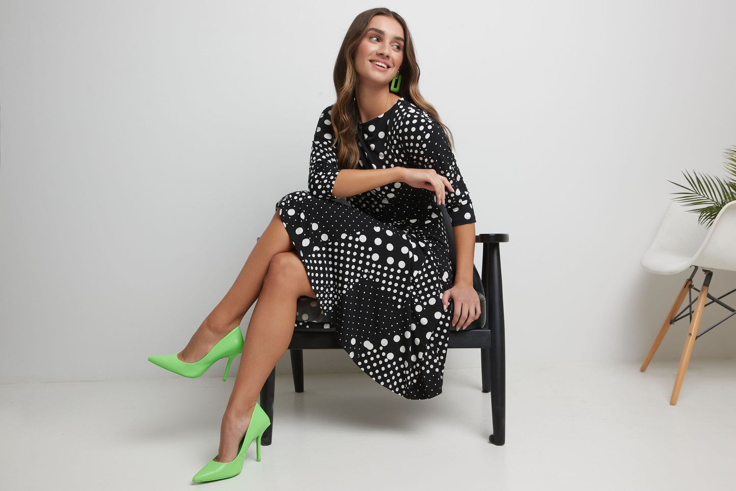 Flared Business Dress with 3/4 Sleeves