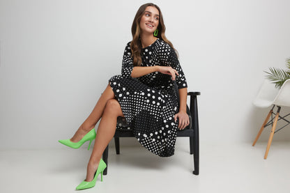 Flared Business Dress with 3/4 Sleeves