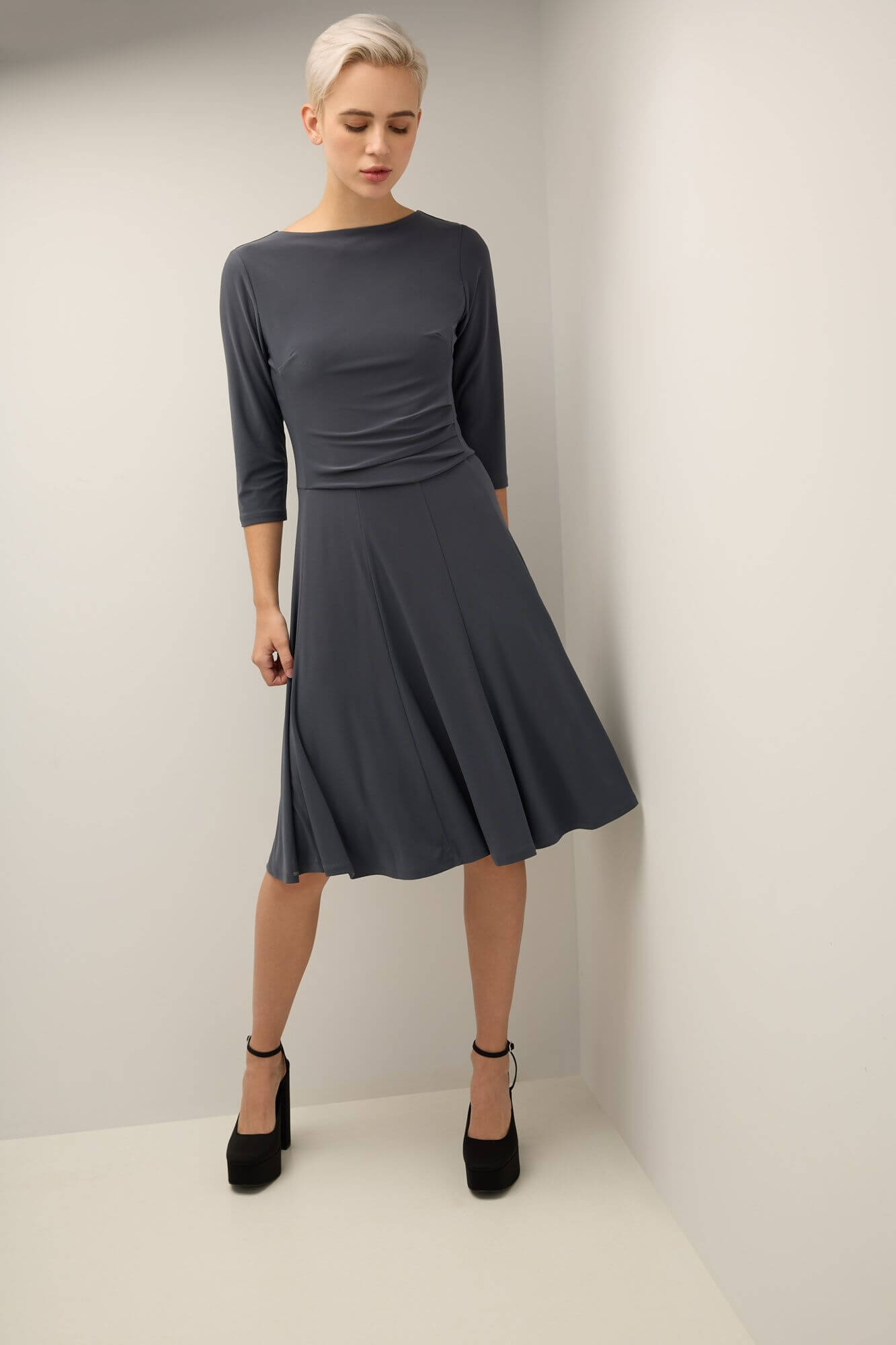 Flared Business Dress with 3/4 Sleeves