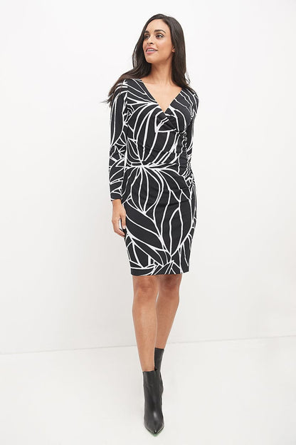 Form-fitting Crossover Dress with Long Sleeves