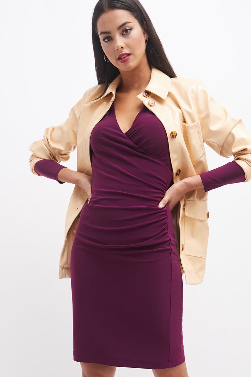 Form-fitting Crossover Dress with Long Sleeves