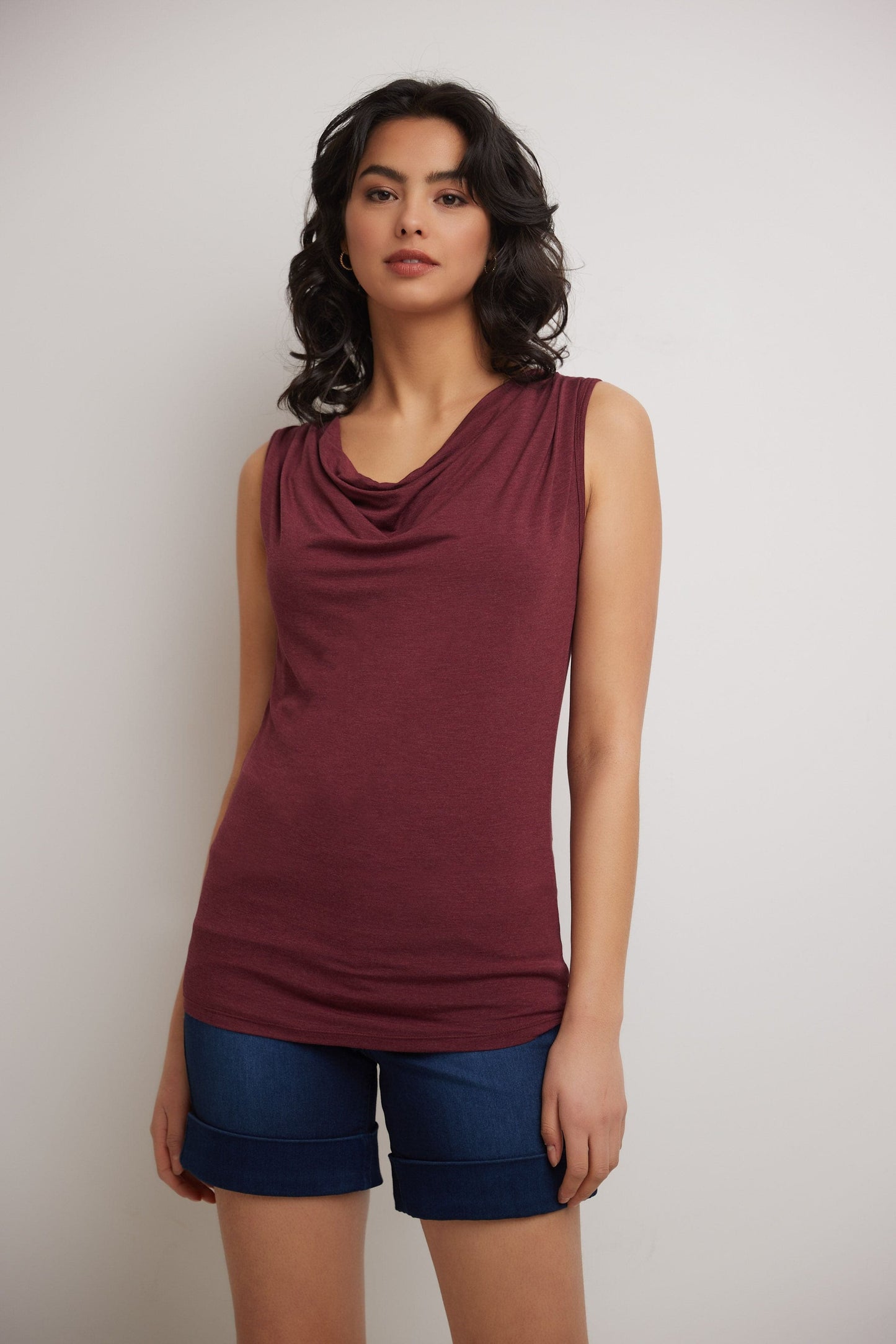 Super Soft Knit Cowl Neck Sleeveless Top