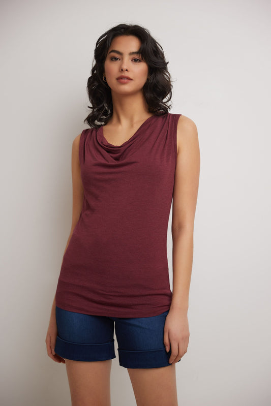 Super Soft Knit Cowl Neck Sleeveless Top