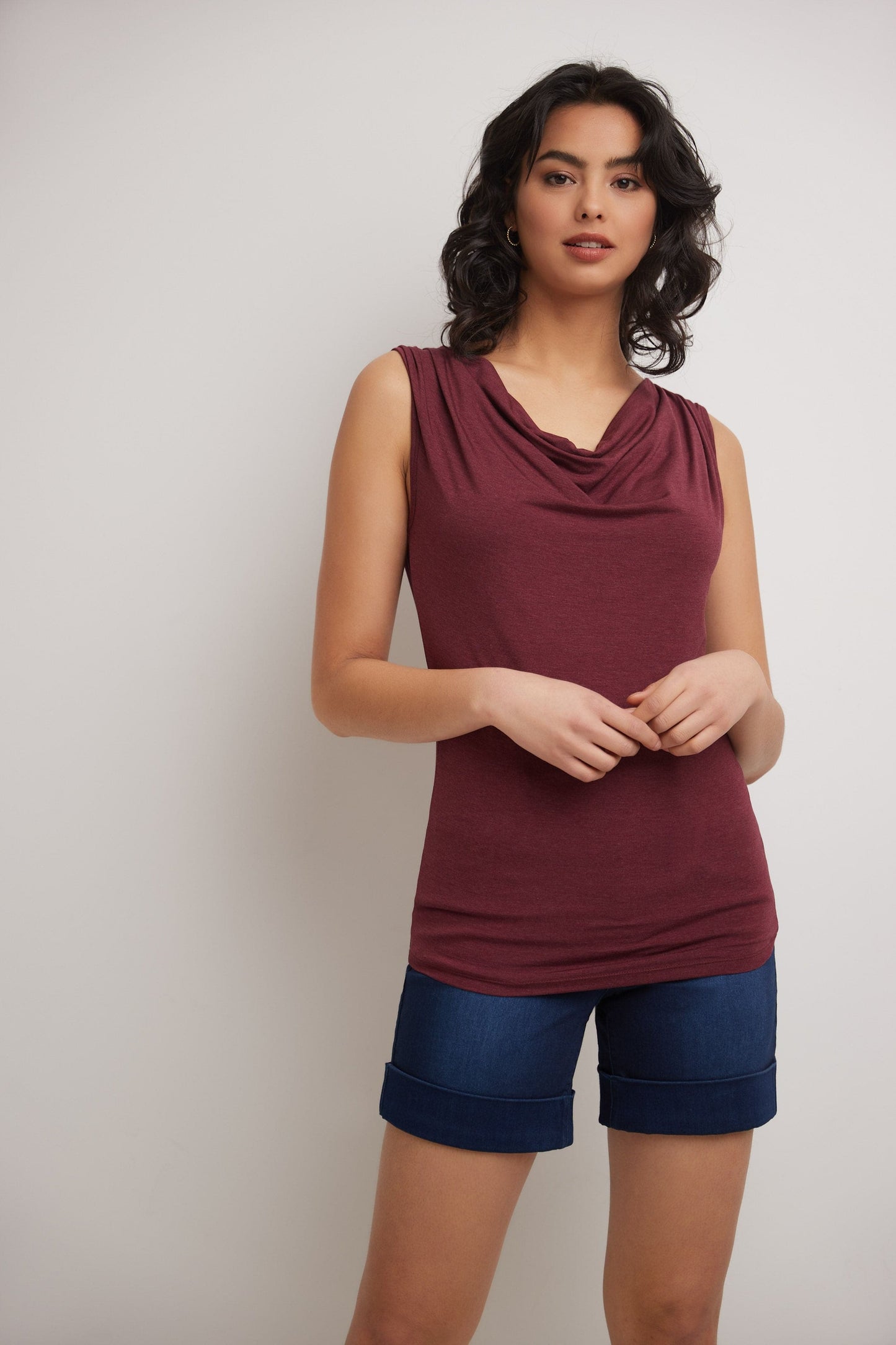 Super Soft Knit Cowl Neck Sleeveless Top