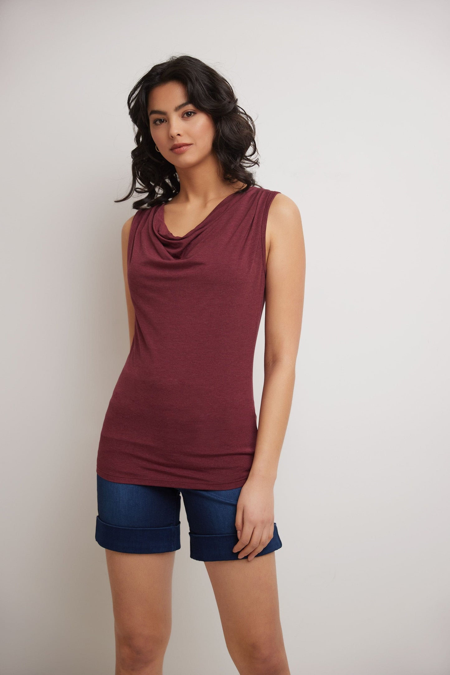 Super Soft Knit Cowl Neck Sleeveless Top