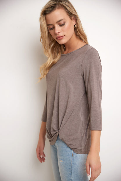 Super Soft Knit Top with Knot Detail and 3/4 Sleeves