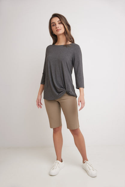 Super Soft Knit Top with Knot Detail and 3/4 Sleeves