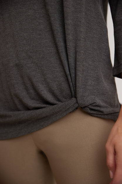 Super Soft Knit Top with Knot Detail and 3/4 Sleeves