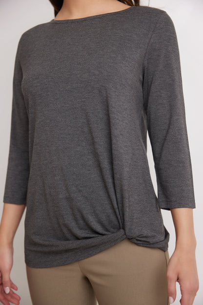 Super Soft Knit Top with Knot Detail and 3/4 Sleeves