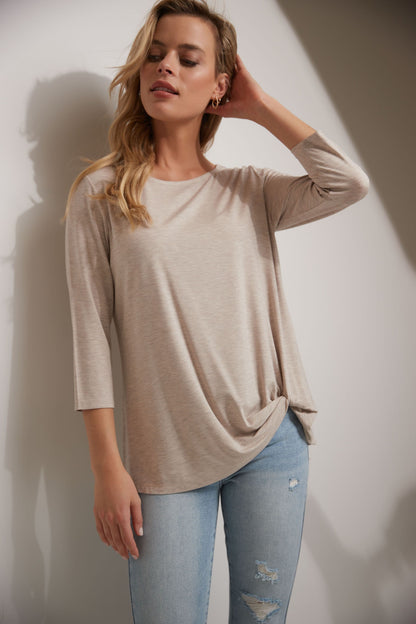 Super Soft Knit Top with Knot Detail and 3/4 Sleeves