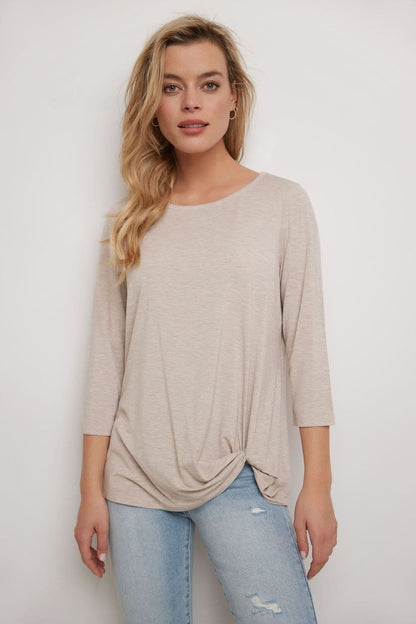 Super Soft Knit Top with Knot Detail and 3/4 Sleeves