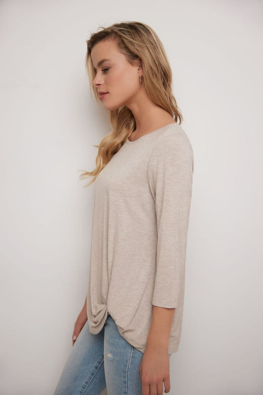 Super Soft Knit Top with Knot Detail and 3/4 Sleeves