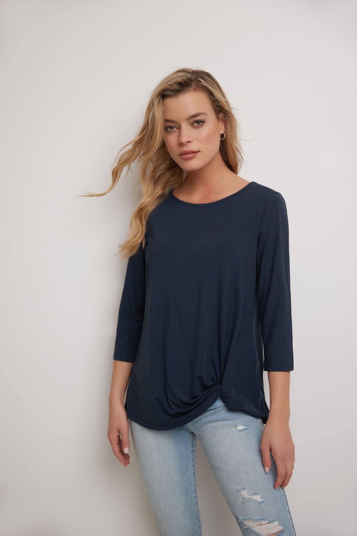 Super Soft Knit Top with Knot Detail and 3/4 Sleeves