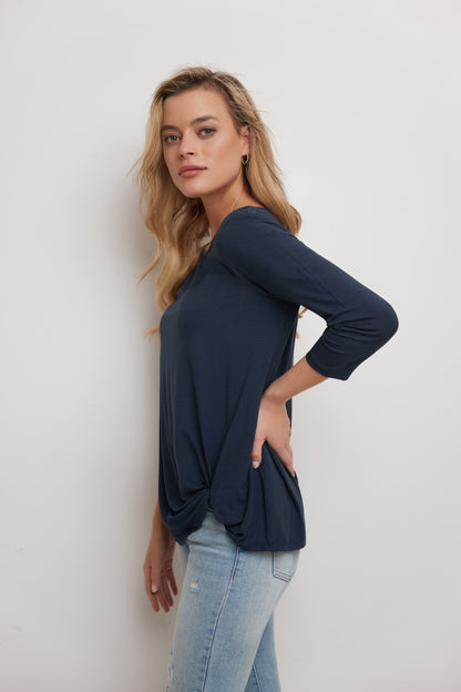 Super Soft Knit Top with Knot Detail and 3/4 Sleeves