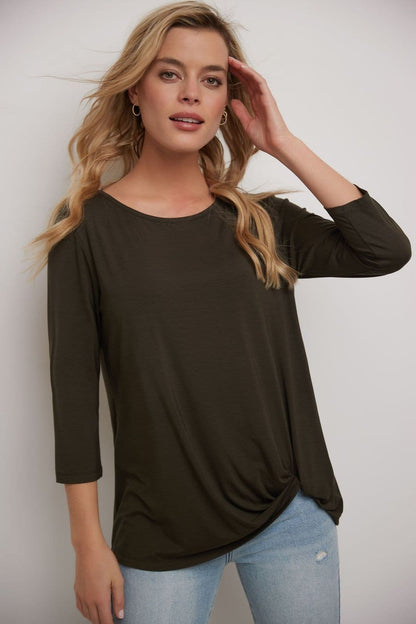 Super Soft Knit Top with Knot Detail and 3/4 Sleeves