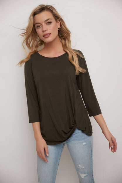 Super Soft Knit Top with Knot Detail and 3/4 Sleeves