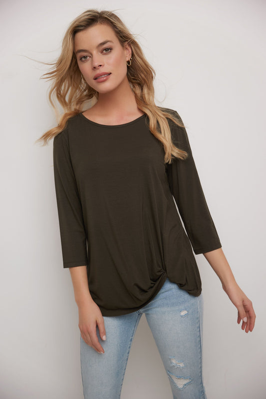 Super Soft Knit Top with Knot Detail and 3/4 Sleeves